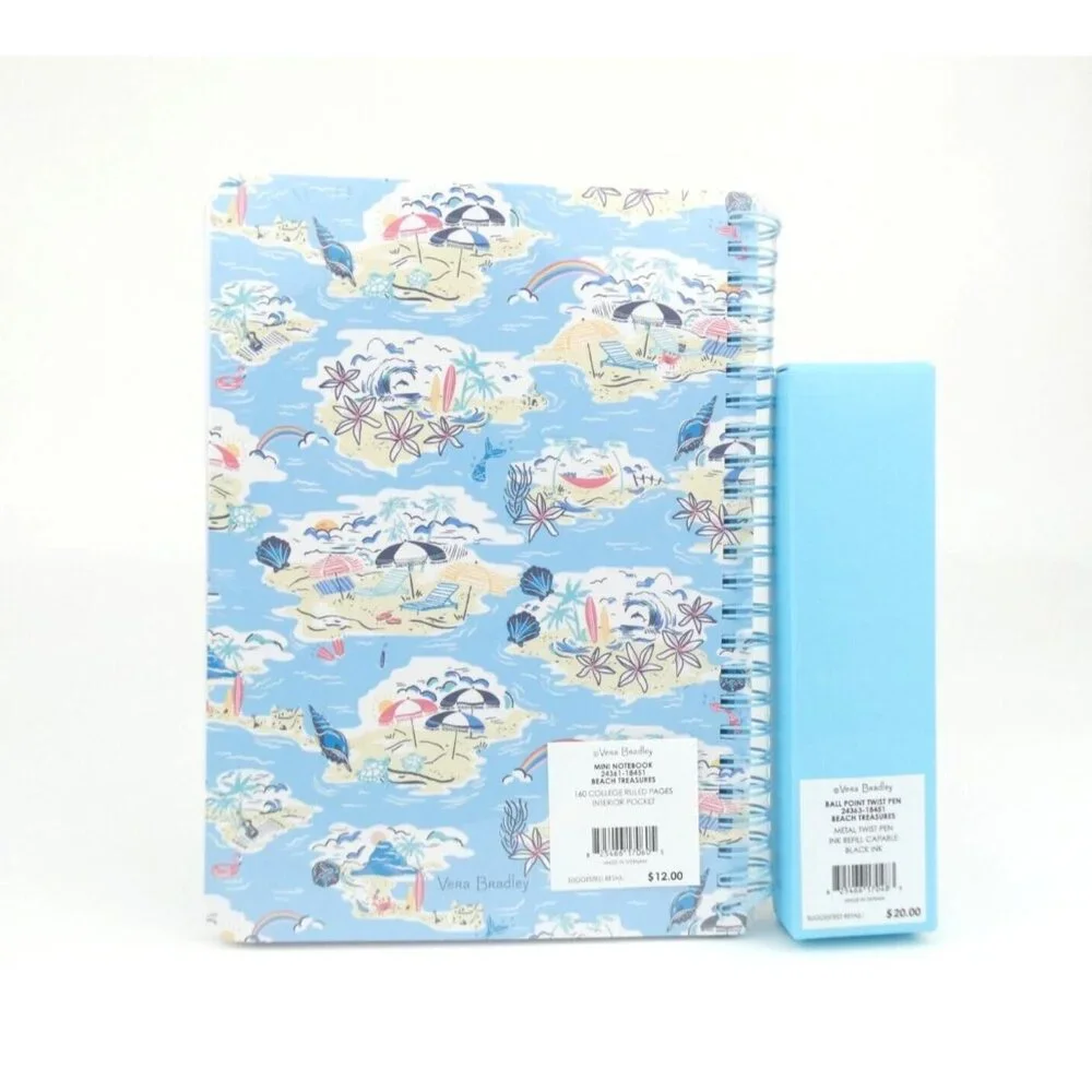 Vera Bradley Beach Treasures Mini Spiral Notebook &‎ Ball Point Pen Set NWT